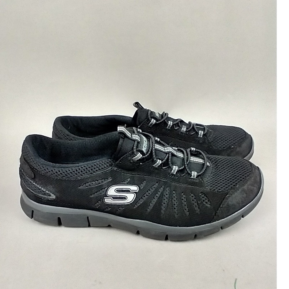 Skechers Flex‎ Womens Black Mesh Bungee Lace Walking Shoes Sneakers 22123 Size 8